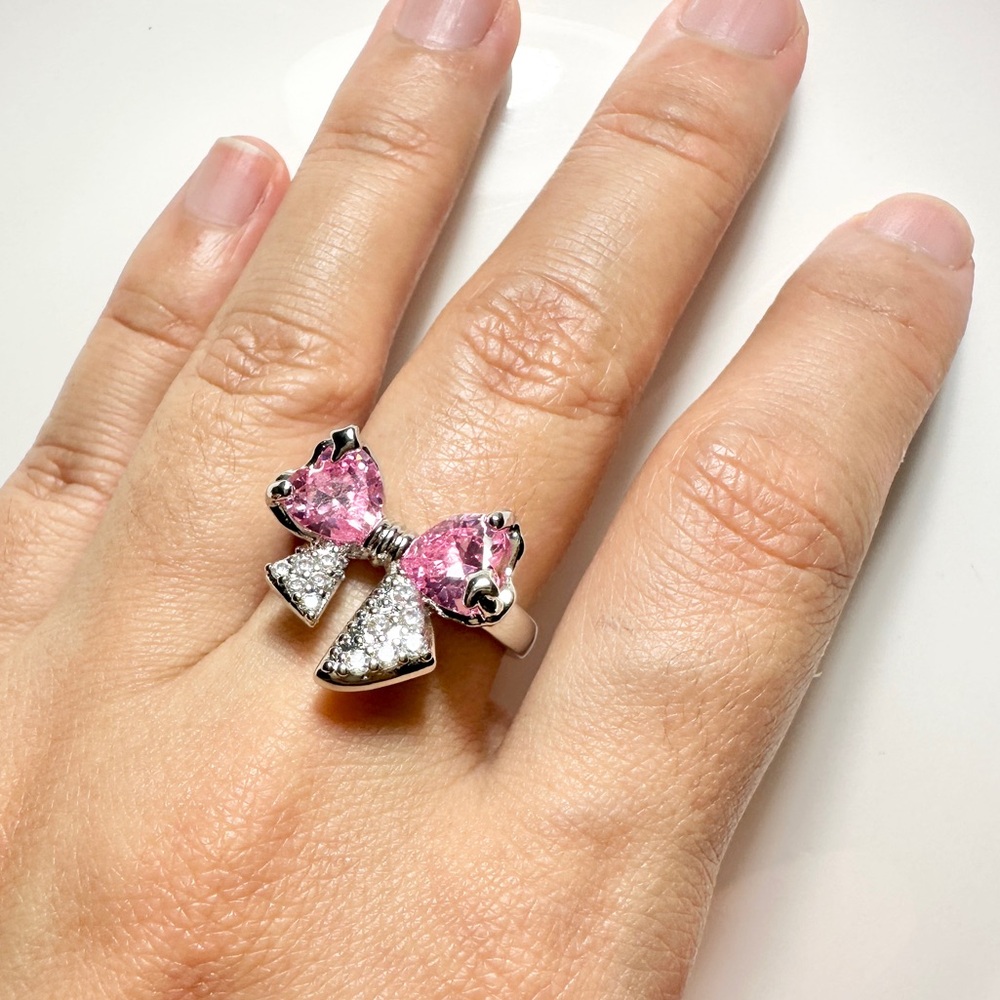 Shinny Pink Bow Tie Ring, Size Adjustable